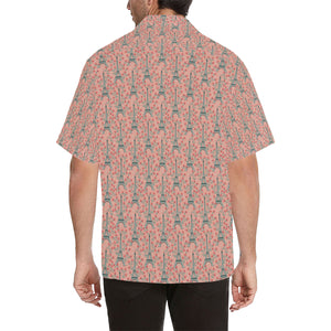 Eiffel Tower Flower Background Pattern Print Desig Men's All Over Print Hawaiian Shirt (Model T58)