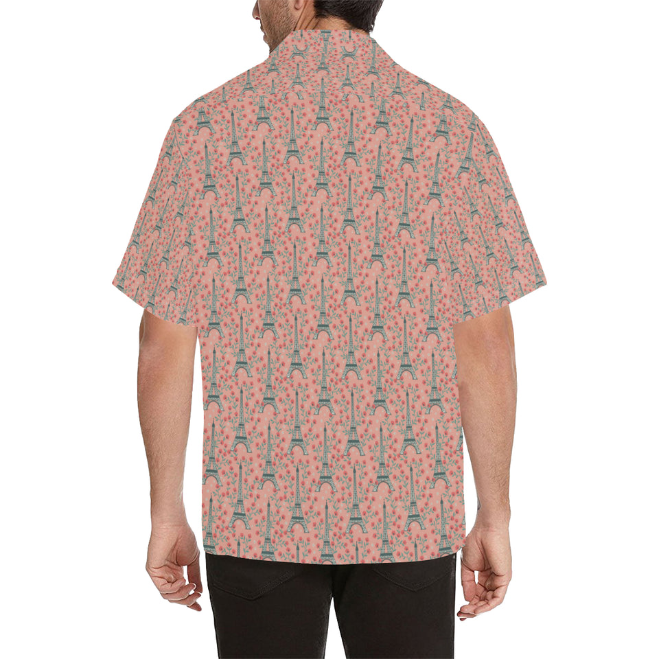 Eiffel Tower Flower Background Pattern Print Desig Men's All Over Print Hawaiian Shirt (Model T58)