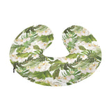 White orchid flower tropical leaves pattern U-Shaped Travel Neck Pillow