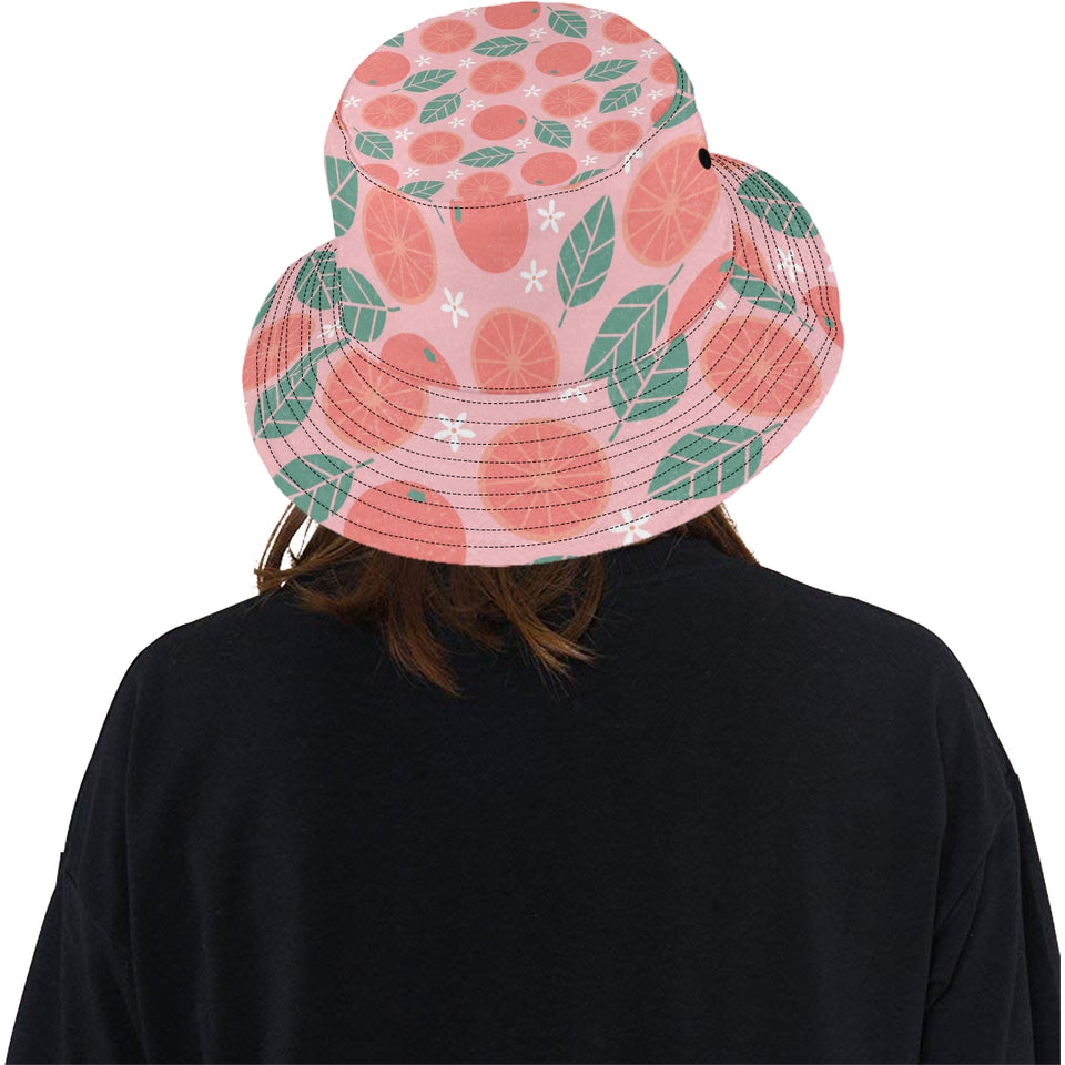 Grapefruit leaves flower pink background Unisex Bucket Hat