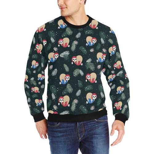 Cute sloths sleeping christmas ball santa hat patt Men's Crew Neck Sweatshirt
