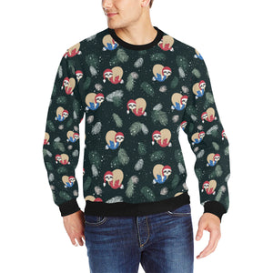 Cute sloths sleeping christmas ball santa hat patt Men's Crew Neck Sweatshirt