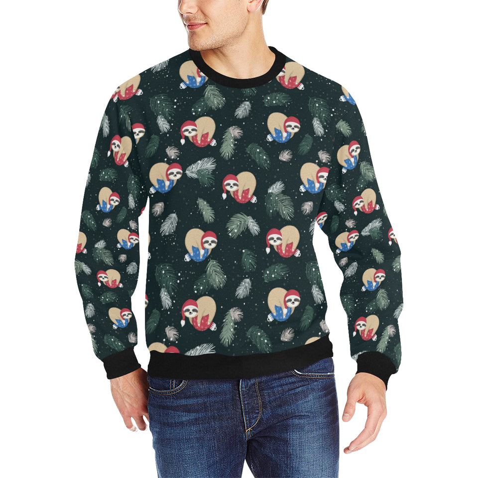Cute sloths sleeping christmas ball santa hat patt Men's Crew Neck Sweatshirt
