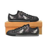 Japanese crane pink sakura pattern Men's Low Top Canvas Shoes Black