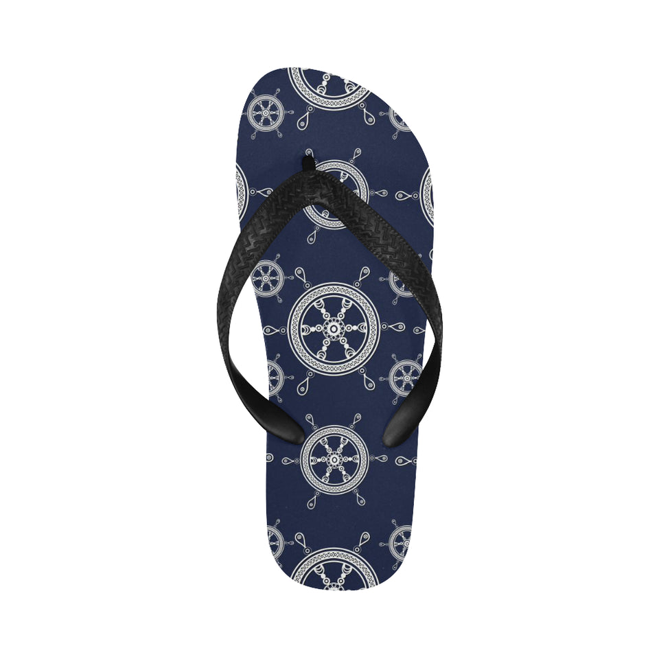 nautical steering wheel design pattern Unisex Flip Flops