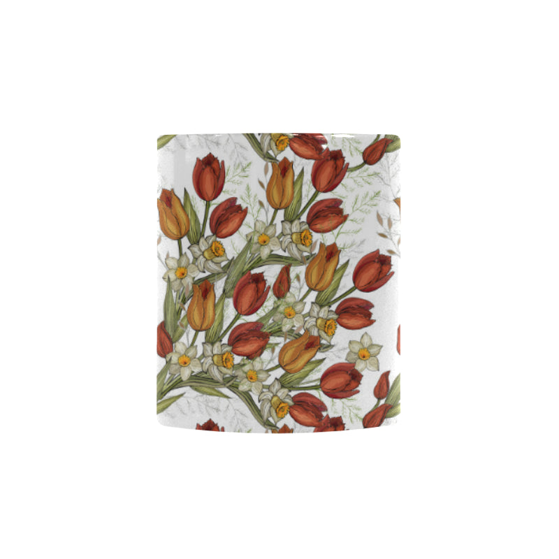 Red tulips and daffodils pattern Morphing Mug Heat Changing Mug