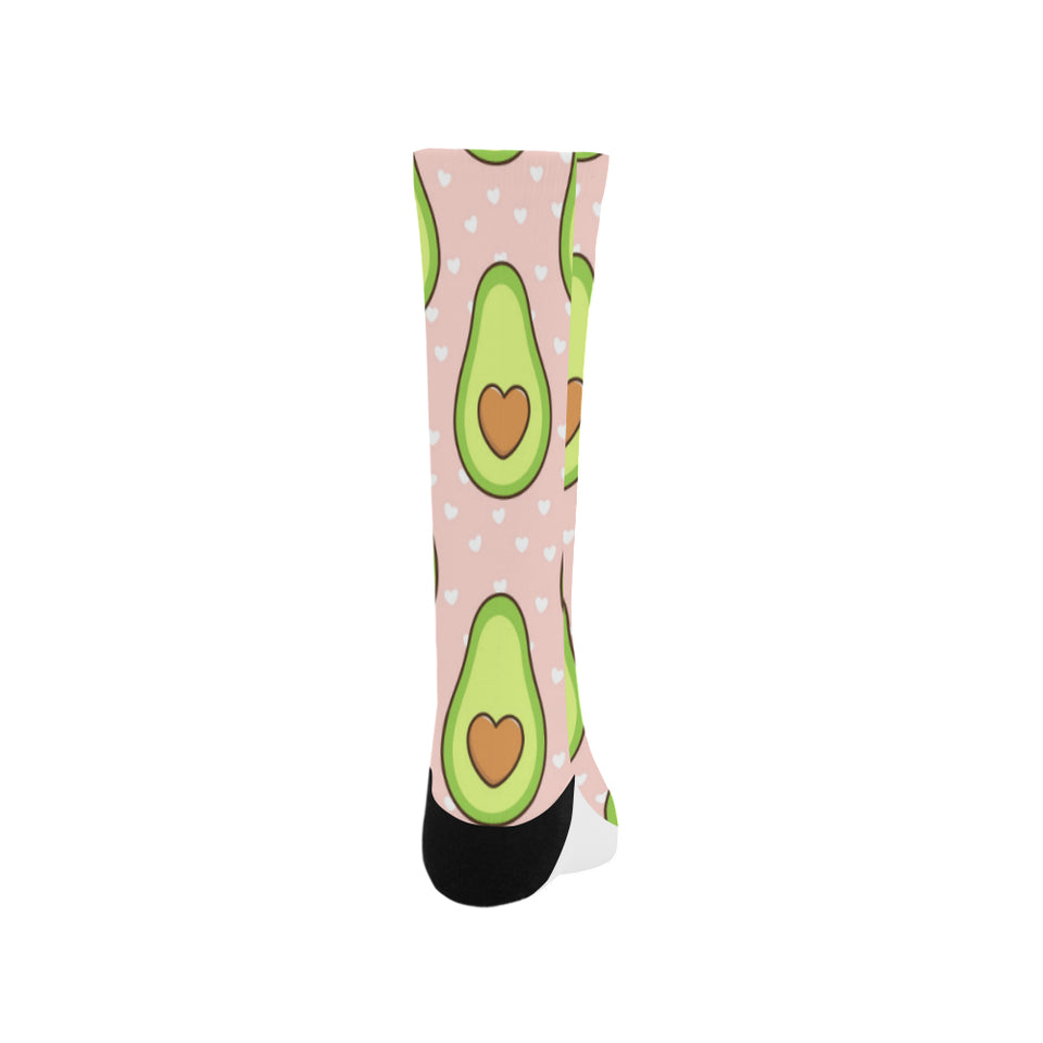 Avocado heart pink background Crew Socks