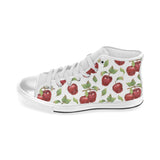 Red apples pattern Women's High Top Canvas Shoes White