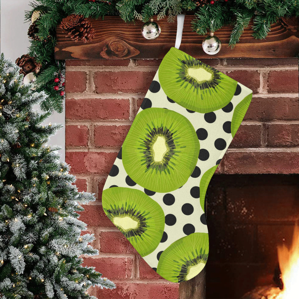 kiwi black dot background Christmas Stocking