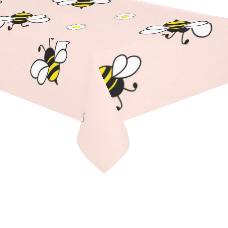 Cute bee flower pattern pink background Tablecloth