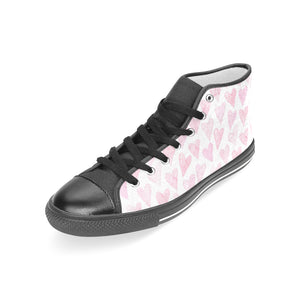 Watercolor pink heart pattern Women's High Top Canvas Shoes Black