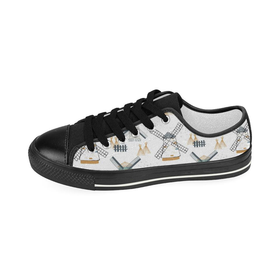 windmill pattern Kids' Boys' Girls' Low Top Canvas Shoes Black