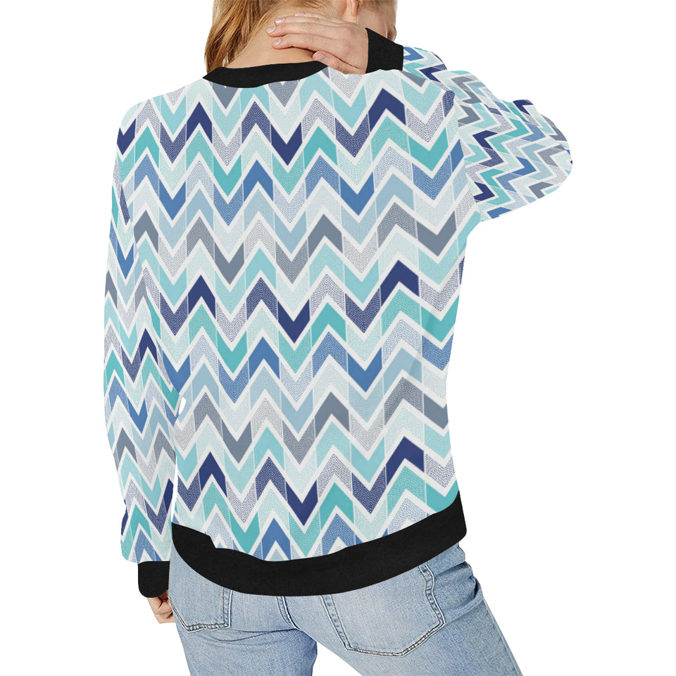zigzag  chevron blue pattern Women's Crew Neck Sweatshirt