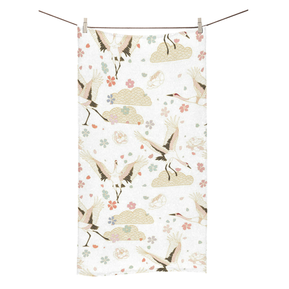 Beautiful Japanese cranes pattern Bath Towel