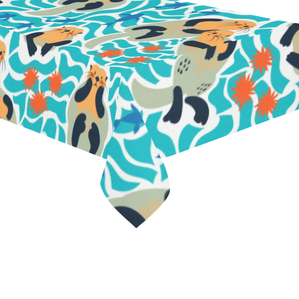Cute sea otters fishe sea urchin pattern Tablecloth