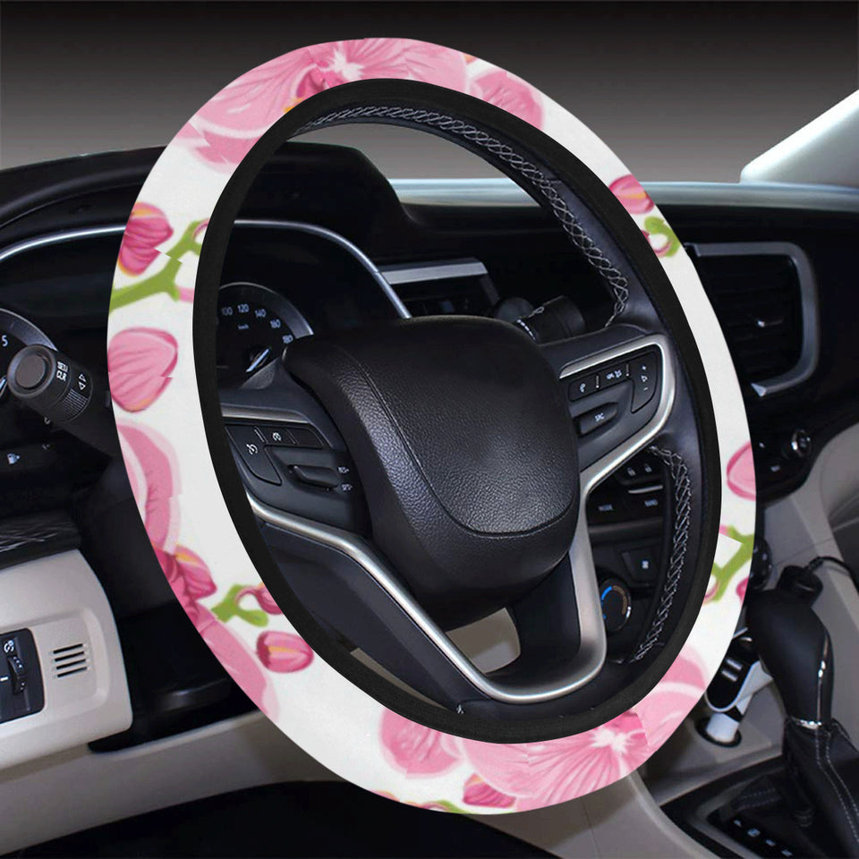 pink purple orchid pattern background Car Steering Wheel Cover