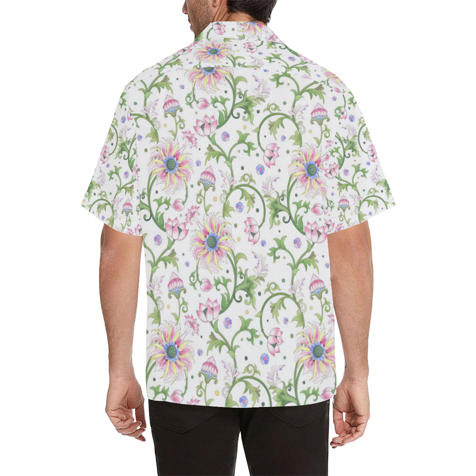 Beautiful pink lotus waterlily leaves pattern Men's All Over Print Hawaiian Shirt