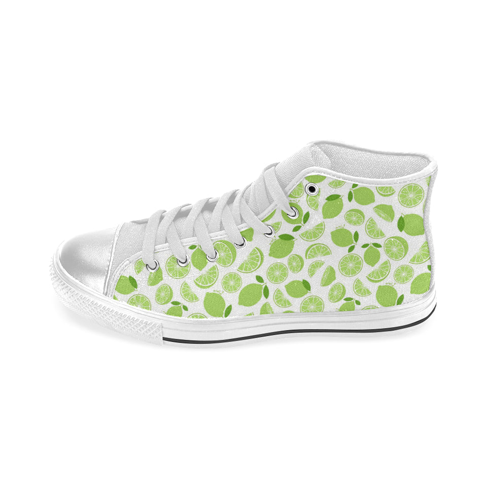 Lime design pattern Women's High Top Canvas Shoes White
