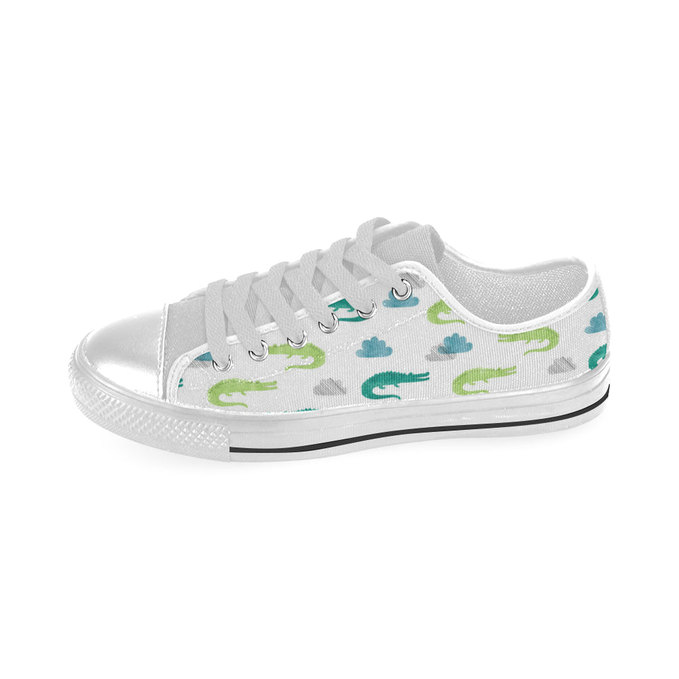 watercolor crocodile pattern Men's Low Top Shoes White
