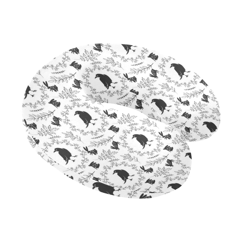 Crows floral wreath rabbit pattern U-Shaped Travel Neck Pillow