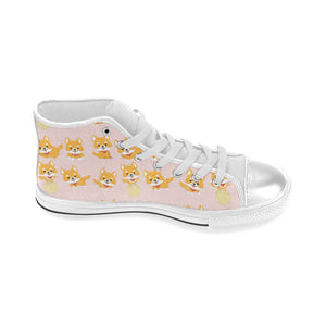 Cute shiba inu dog pattern Women's High Top Canvas Shoes White