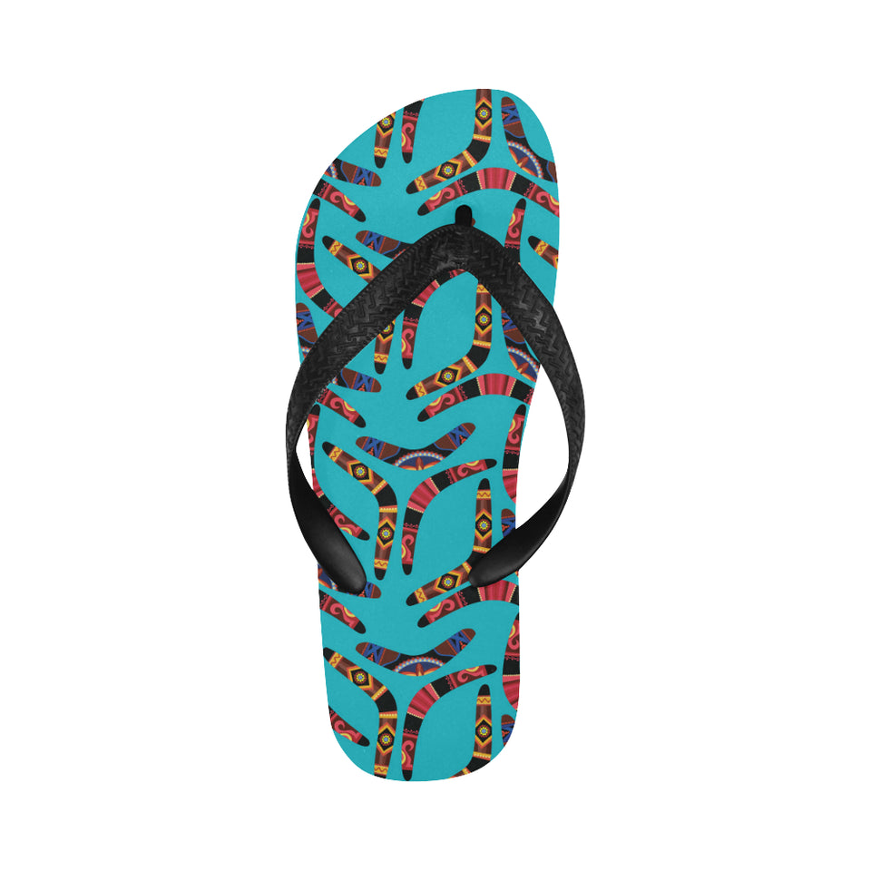 Boomerang Australian aboriginal ornament blue back Unisex Flip Flops