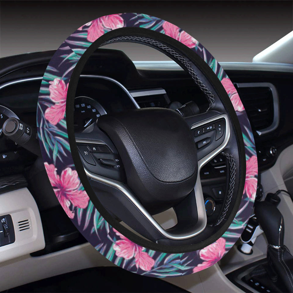 Hibiscus Pattern Print Design 05 Car Steering Wheel Cover