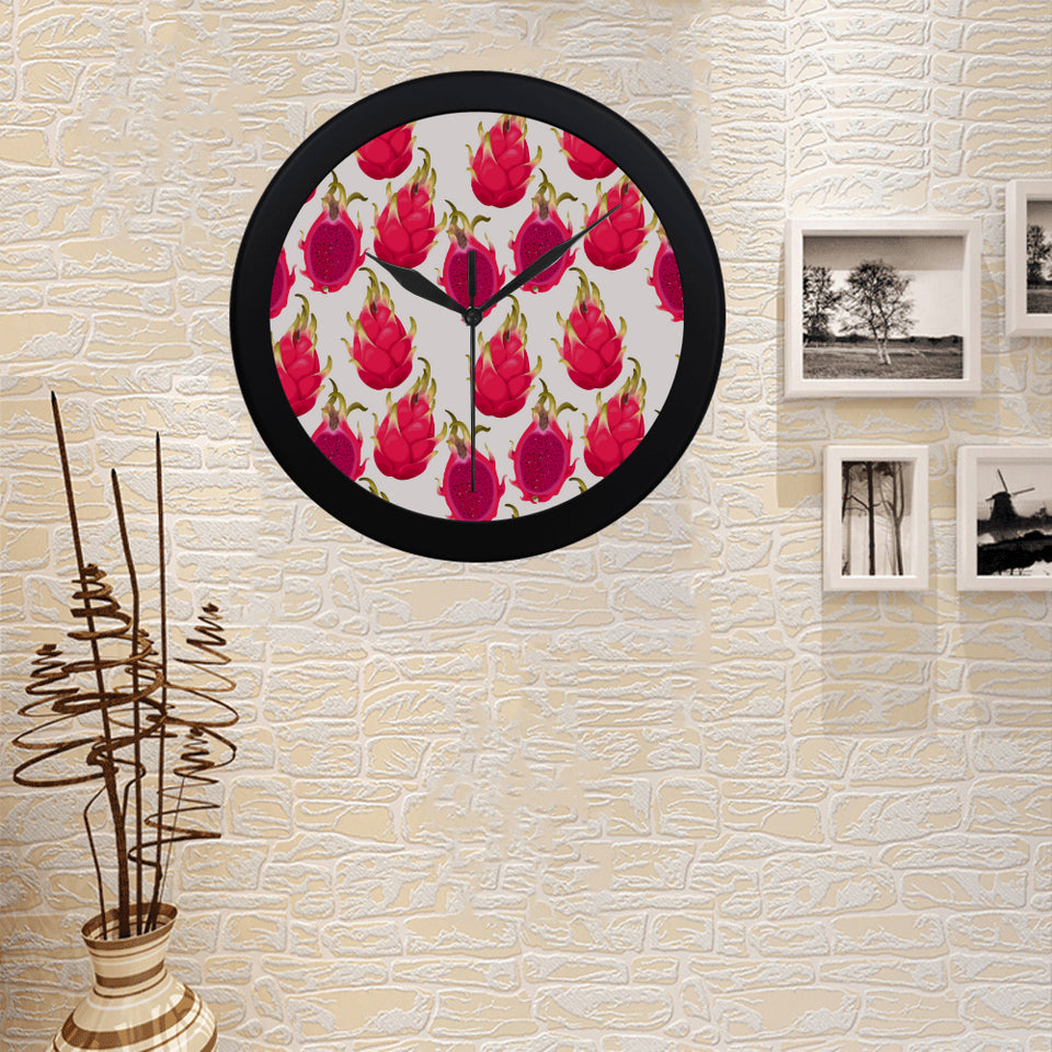 dragon fruits design pattern Elegant Black Wall Clock