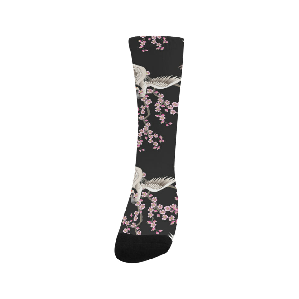 Japanese crane pink sakura pattern Crew Socks