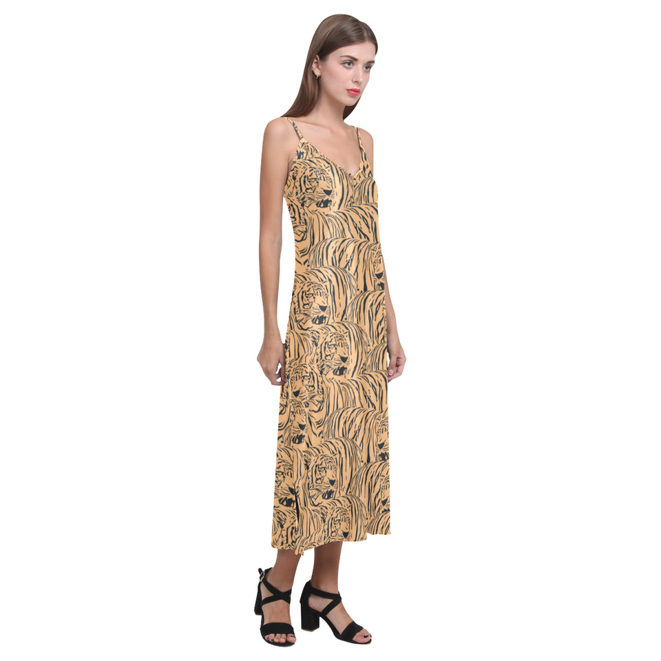 Bengal tigers pattern V-Neck Open Fork Long Dress