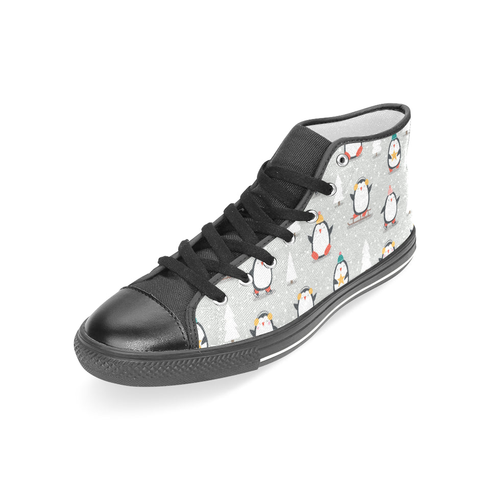 Cute Penguin christmas pattern Women's High Top Canvas Shoes Black