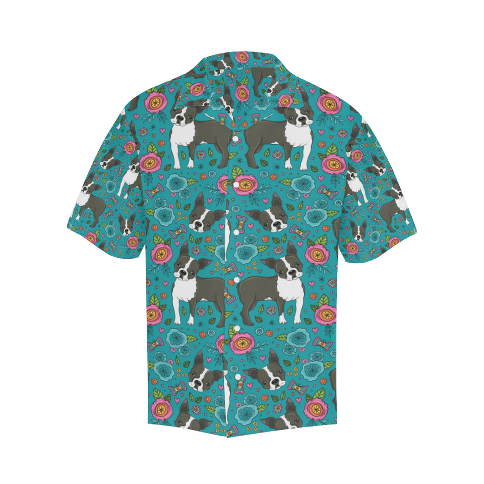 Boston terrier beautiful flower pattern Men's All Over Print Hawaiian Shirt