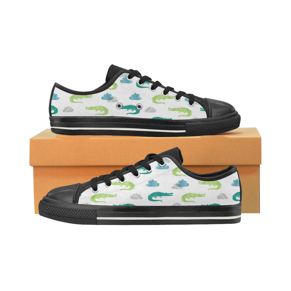 watercolor crocodile pattern Women's Low Top Canvas Shoes Black