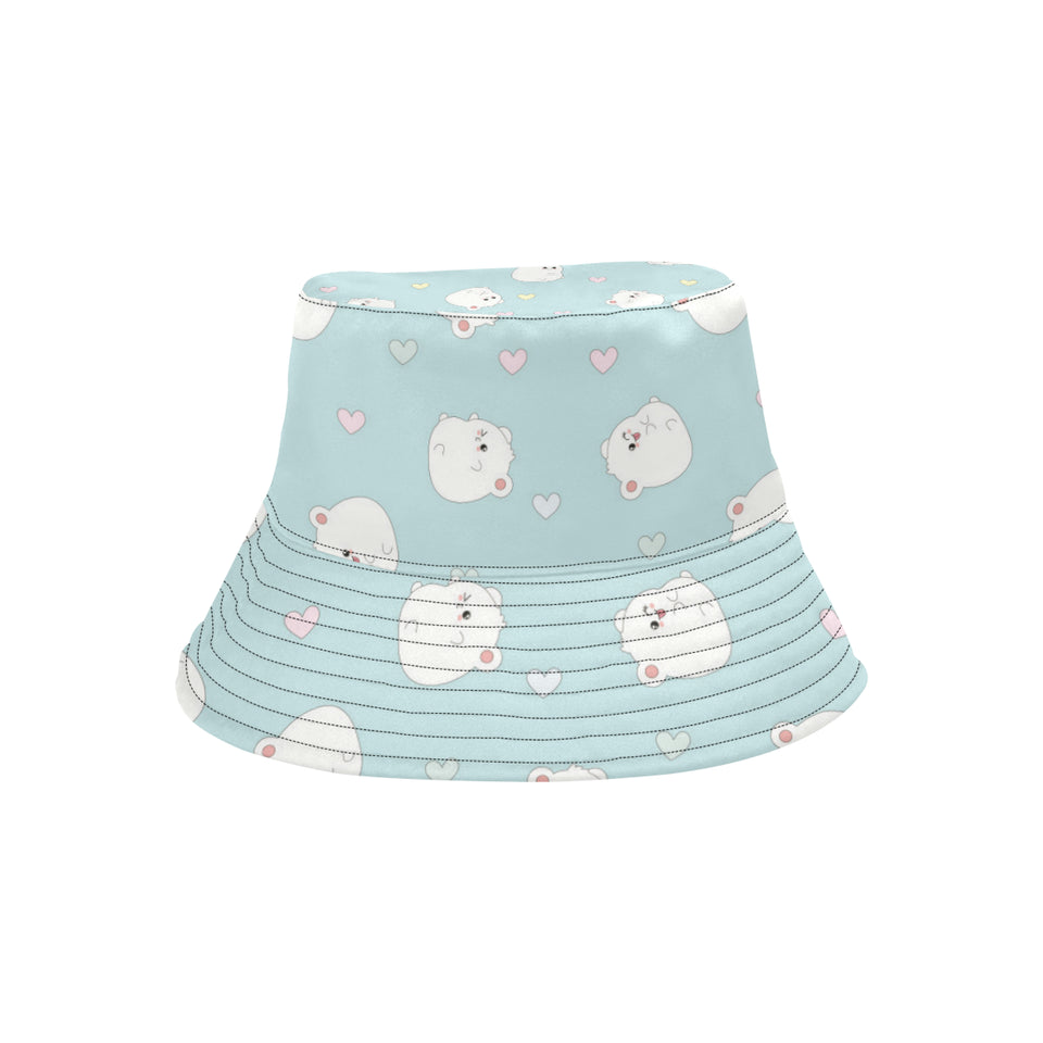 White cute hamsters heart pattern Unisex Bucket Hat