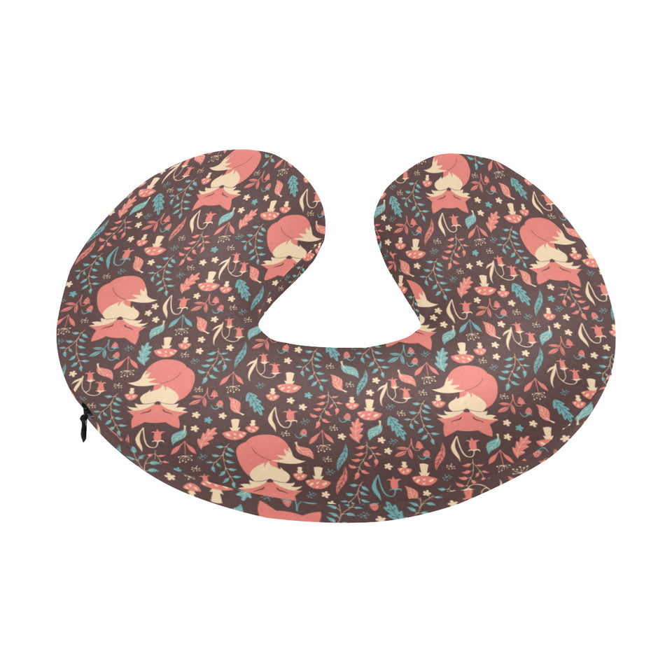 fox leaves mushroom pattern U-Shaped Travel Neck Pillow