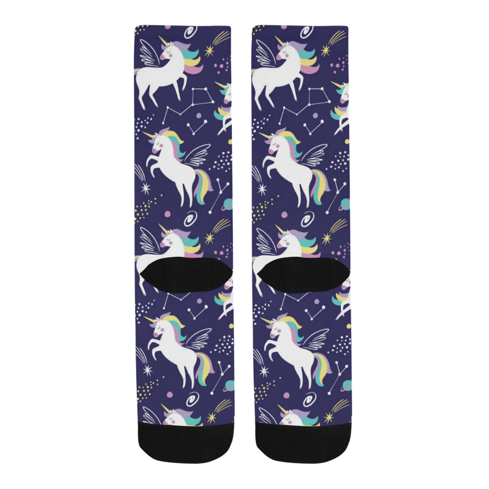 Hand drawn cute unicorn star planet Crew Socks