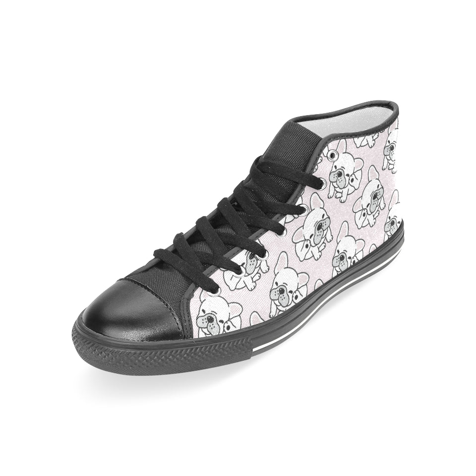 Cute french bulldog pattern Women's High Top Canvas Shoes Black