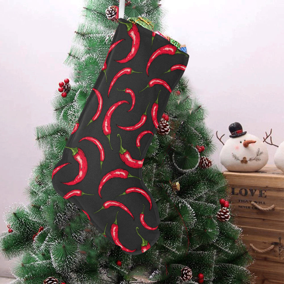 Chili peppers pattern black background Christmas Stocking
