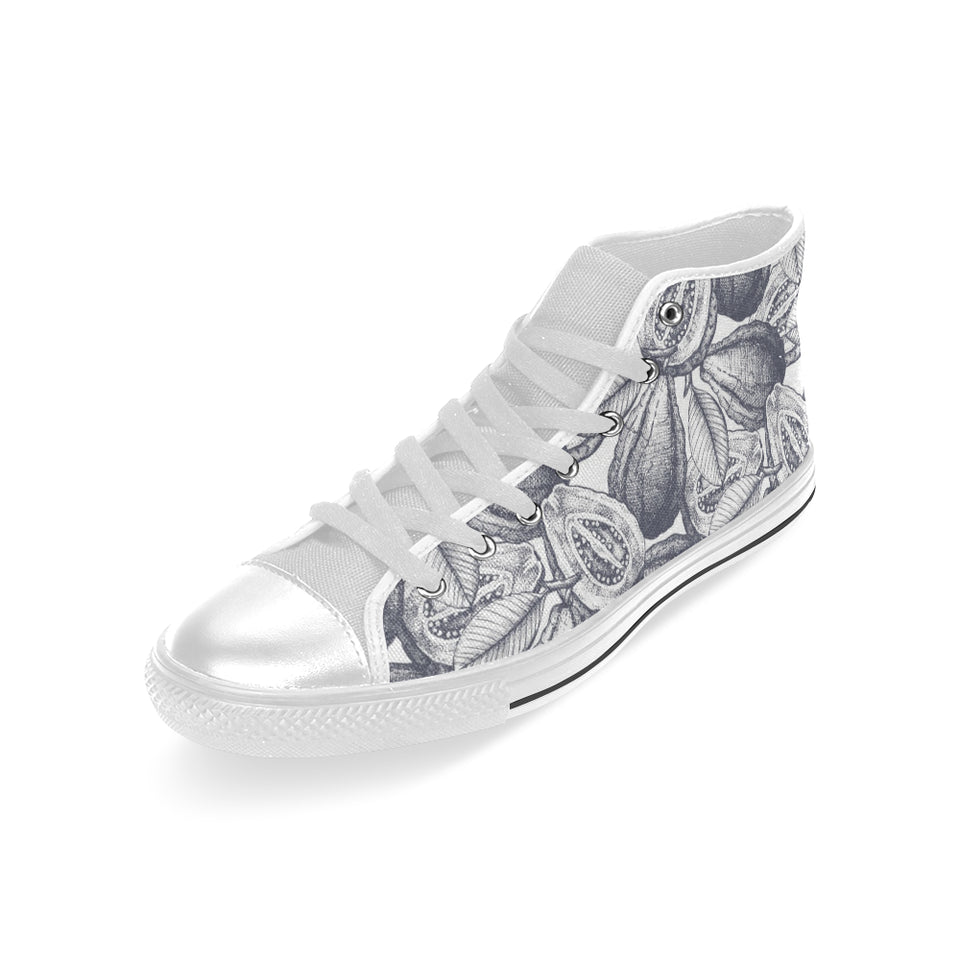 Guava tropical hand drawn pattern Men's High Top Canvas Shoes White