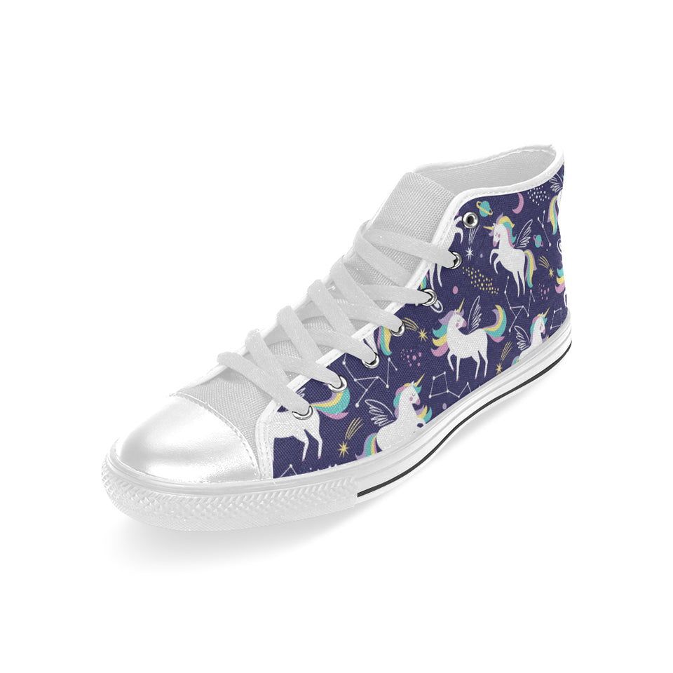 Hand drawn cute unicorn star planet Men's High Top Canvas Shoes White