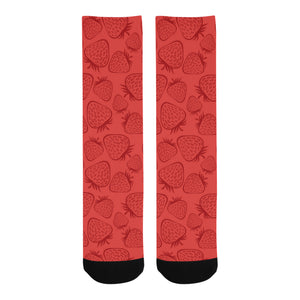 strawberry pattern red background Crew Socks