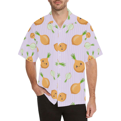 cute onions smiling faces purple background Men's All Over Print Hawaiian Shirt