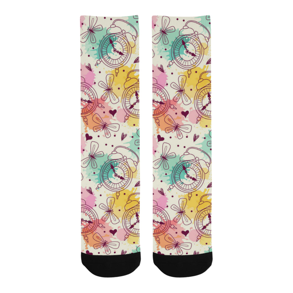 Clock butterfly pattern Crew Socks