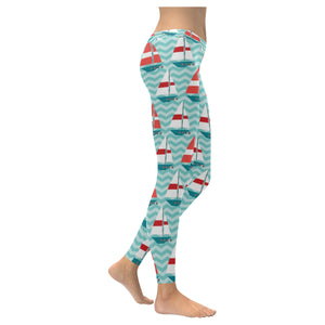 Red White sailboat wave background Women's Legging Fulfilled In US