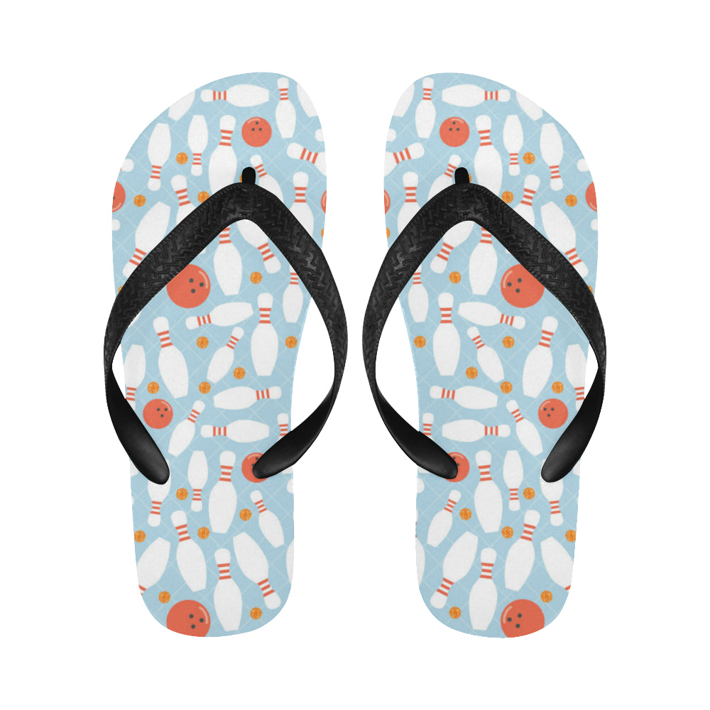 Bowling ball bowling pins blue blackground Unisex Flip Flops