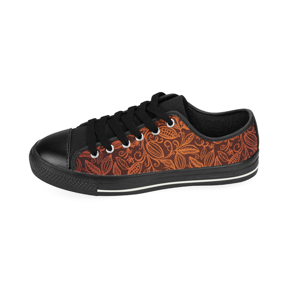 cacao beans tribal polynesian pattern Men's Low Top Canvas Shoes Black