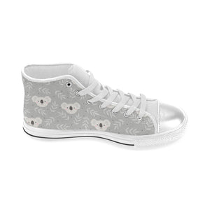Cute koala leaves pattern Women's High Top Canvas Shoes White