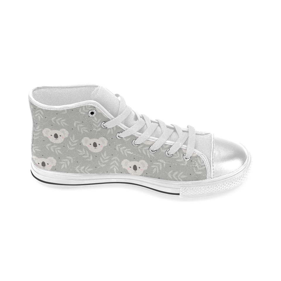Cute koala leaves pattern Women's High Top Canvas Shoes White