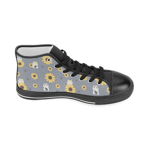 Cute hamster sunflower pattern background Women's High Top Canvas Shoes Black