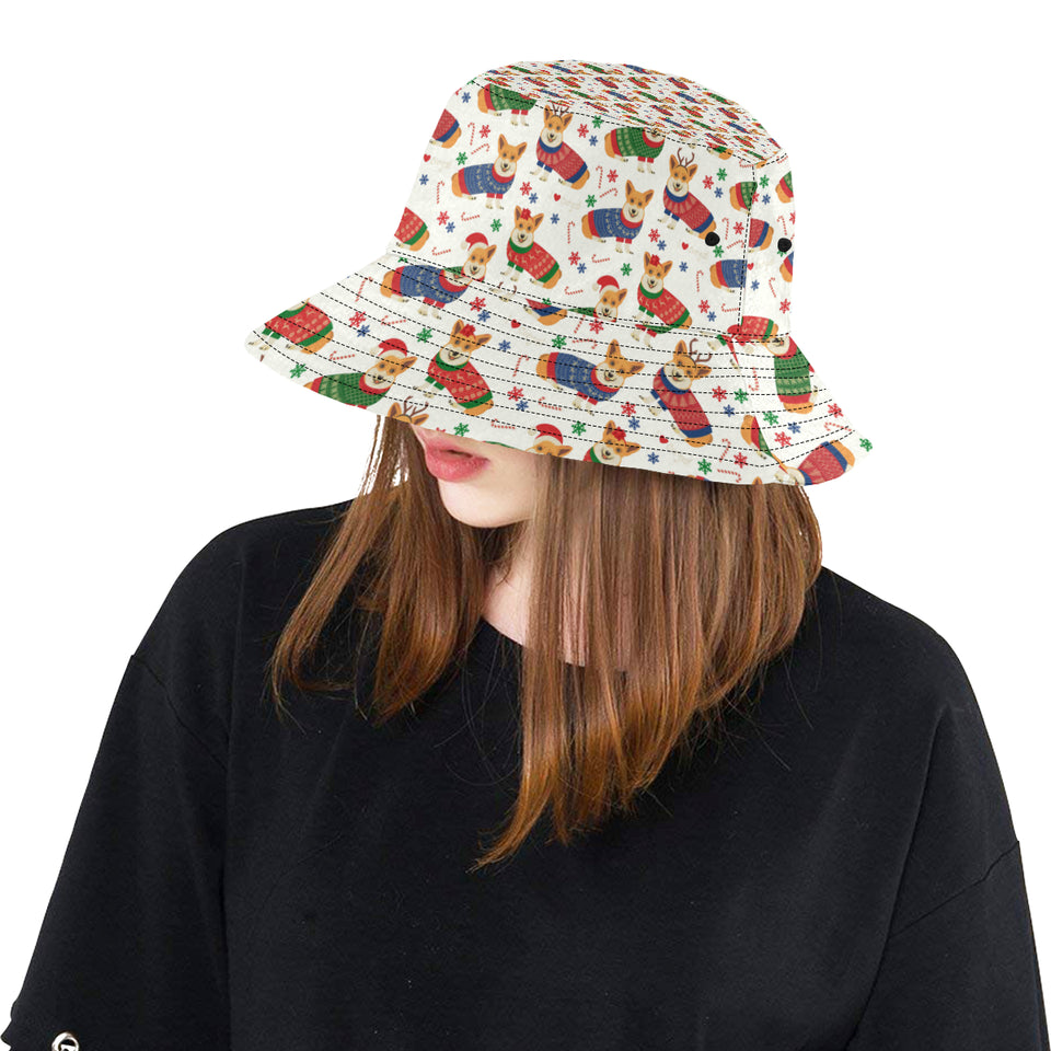 Corgi Christmas Pattern Unisex Bucket Hat